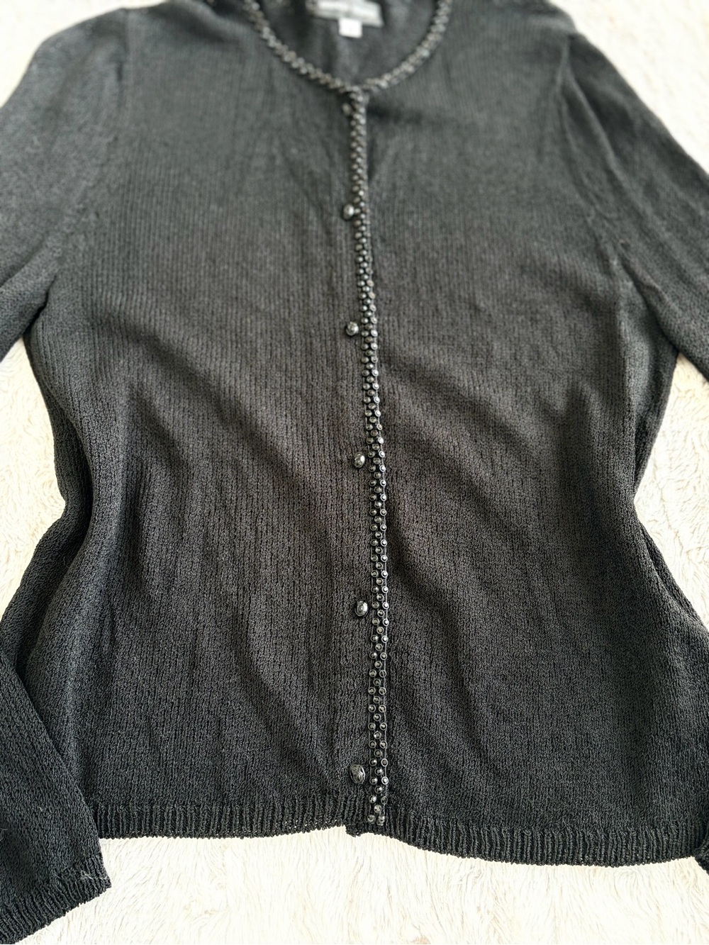 🖤 Vintage Y2K 90s Brenda Serper Black Sparkly Beaded Cardigan Whimsy Goth Office - Picture 4 of 11